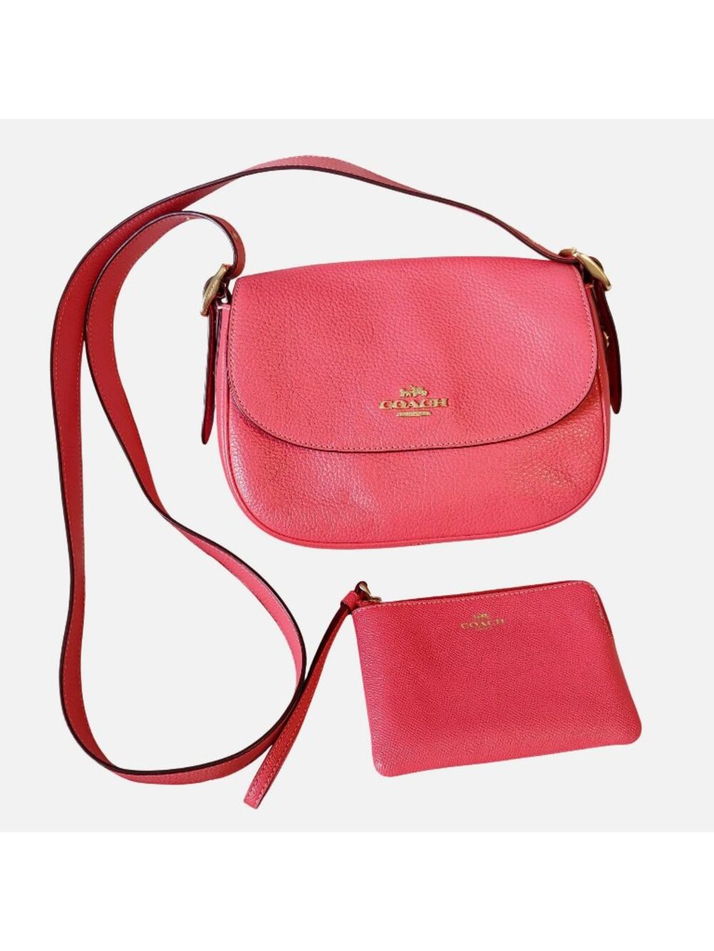Coach Macie Saddle Bag CB896 Salmon Pink Leather Crossbody Wristlet Set